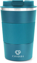 CS COSDDI Travel Mugs, Insulated Coffee Cup with Leakproof Lid - Reusable Coffee Cups Travel - Car Coffee Cup - Stainless Steel Travel Mug for Hot and Cold Coffee Water and Tea (Blue-A, 380 ml)