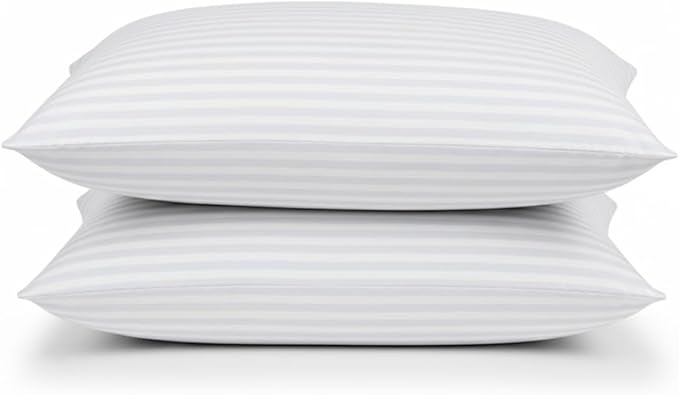 Comfy Nights Pillow 2 Pack Hotel Quality Stripe Bed Pillow Hypoallergenic & Anti Dust Mite Resistant Firm Support Side Sleeper Bounce Back Pillows (Pack of 2)