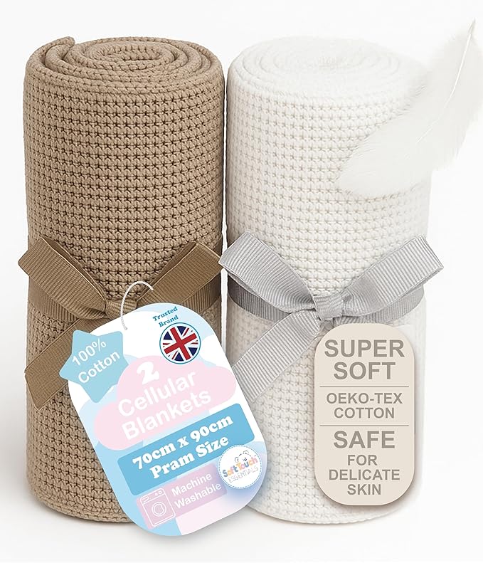 Soft Touch Newborn Essentials 70 x 90cm Cotton Baby Cellular Blanket for Pram, Car Seat and Cot Bedding