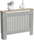 Vida Designs Arlington Radiator Cover Olive Grey - Medium - Modern Shaker Style Vertical Slat Design For Optimal Heat Circulation - H83.3xW111xD19cm - Painted MDF Cabinet with Wood Top Shelf
