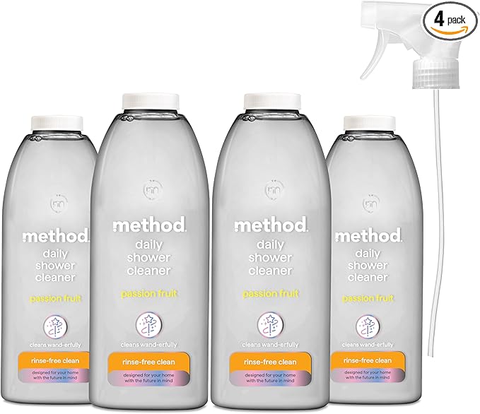 Method Shower Cleaner Spray, Cleans without Having to Rinse, Surface Cleaner, Passion Fruit Scent, Pack of 4, 4 x 828ml