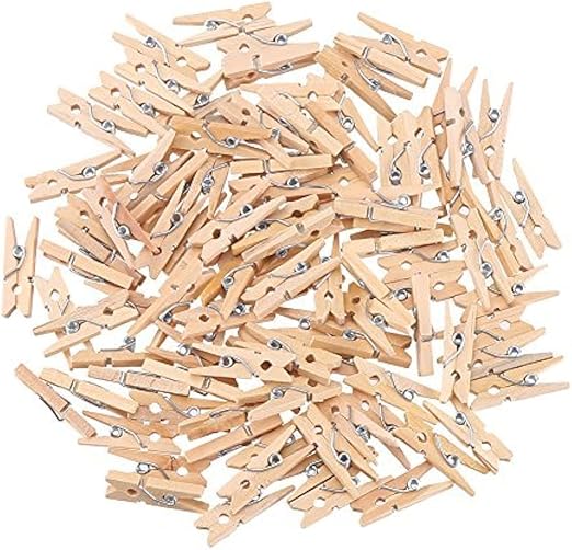 FINGOOO 100 Pieces Mini Wooden Pegs Natural Wood Clips Photo Pins for DIY Craft