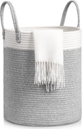 Laundry Basket, Toy Storage Basket for Kids Baby, Large Foldable Woven Storage Baskets Cotton Rope Blanket Baskets with Handle,Organiser Nursery Decor Laundry Hamper, Grey+White (35x40cm)