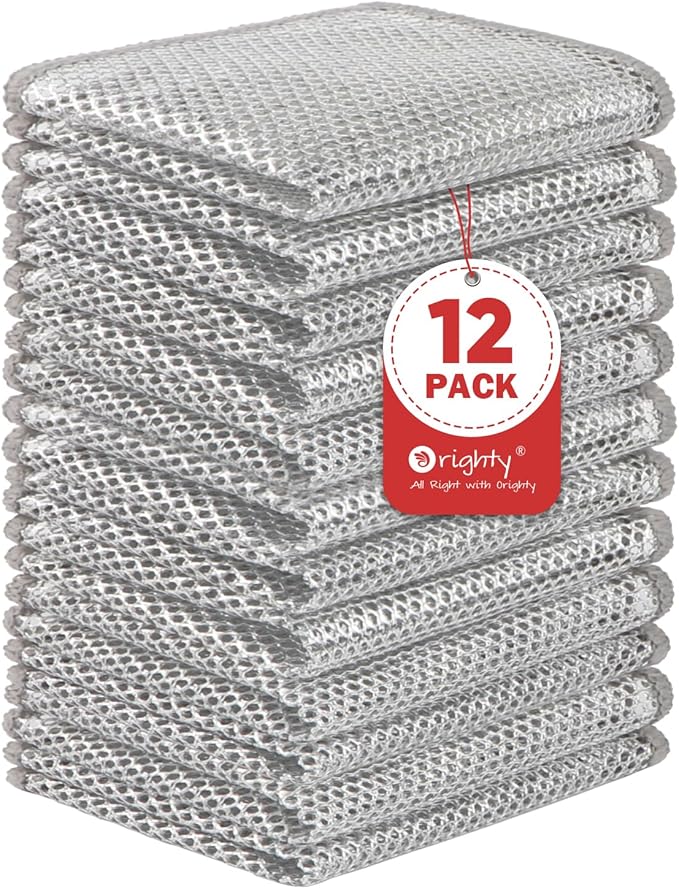 Orighty 12 Piece Scratch-Resistant, Multi-Purpose Wire Dish Cleaning Cloths, Reusable for Kitchen Cleaning, High-Performance Steel Scrubber