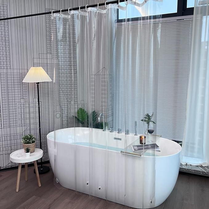 EurCross Clear Plastic Shower Curtains Mould Proof and Mildew Resistant,Transparent Waterproof High Grade PEVA 200cm Long Shower Curtain Liner for Bathbroom with 5 Magnet Weights
