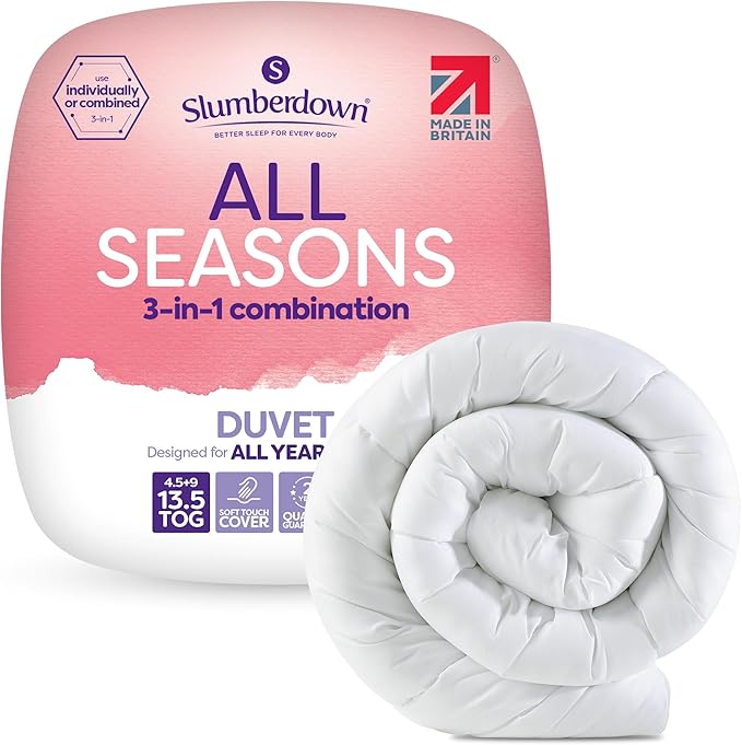 Slumberdown All Seasons 3-in-1 Double Duvet 13.5 Tog - 4.5 + 9 Tog Combi Quilt for All-Year Round Comfort | UK-Made, Soft Touch Cover, Non-Allergenic, Washable (200 x 200cm)