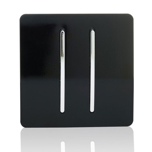 Trendi 2 Gang 2 Way Modern Glossy 10 Amp Light Switch Piano Black