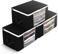 Delka 90L Storage Bags with Lids, Large Storage Boxes with lids, Storage Unit for Clothes, Duvets, Blankets, Toys, Pack of 3 Foldable Organizers with Reinforced Handles and Clear Window - Black