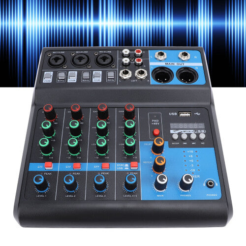 DJ Mixer 5 Channels | Metal Sound Board with Reverb & Delay Effects