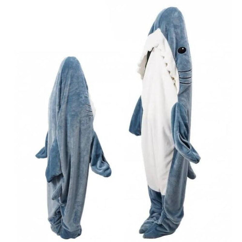 (Blue gray, 170cm/66.93in) Hoodie Shark Blanket Super Soft Cozy Flannel Wearable Blanket Bag Sleeping