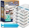 Storage Master Space Saver Bags for Travel and Home Reusable Vacuum Storage Bags Save 80% More Storage Space Work with Vacuum Cleaner (10 Large with Hand Pump)