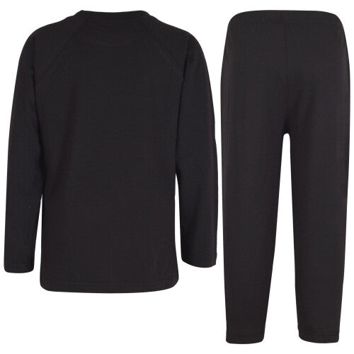 (11-12 Years, Black) Girls Boys Raglan Sleeves Plain Pyjamas Set