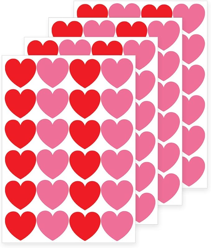 Pack of 4 Sheets of Pink & Red Heart Shape Love Stickers with Waterproof Ideal for Valentine's Day, Envelops, Craft, Sweet Box SNP57 Packwith®