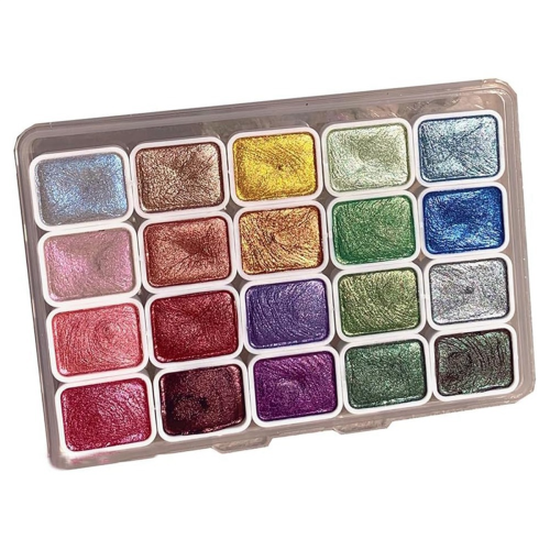 20 Colors Watercolor Painting Set, Metallic Paint Glitter Watercolour Solid Box,(1ML-A)