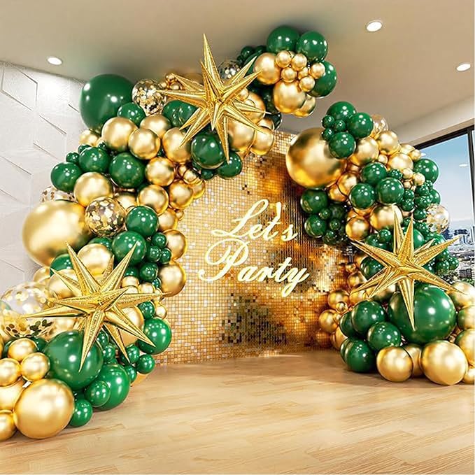 231Pcs Green and Gold Balloon Arch Kit with Foil Star Balloons, Birthday, New Years Eve Party Decorations, Confetti Latex Balloons for Graduation - Green and Gold Balloon Arch Kit (Green Gold)