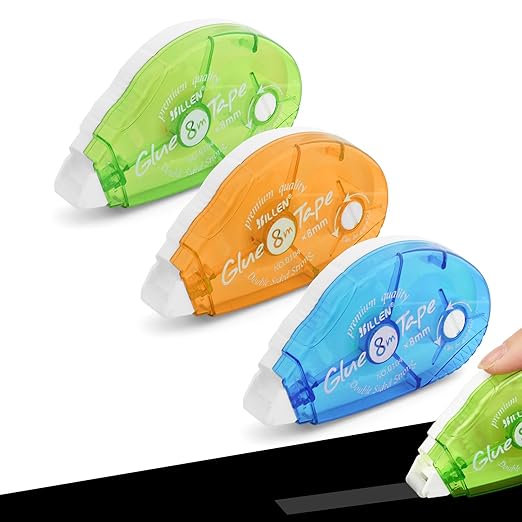 3 Pack Double-Sided Tape Rollers, 8mm x 8m, Tear-Resistant PET Tape for Crafting, Cards, Photos, Journals and Scrapbooking