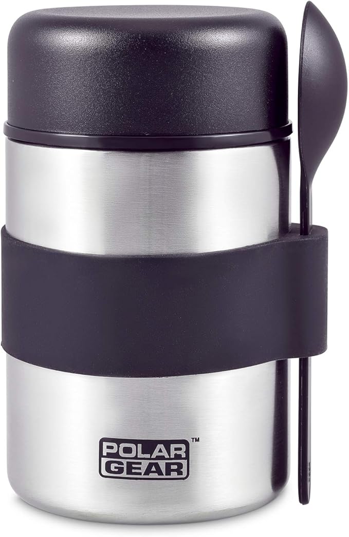 Polar Gear Insulated Food Flasks For Hot Food – Triple Layer Stainless Steel Hot Food Flask With Spoon – Keep Meals & Drinks Hot for 6 Hours & Cold for 6 Hours – Soup Flask For Work, School - Black
