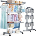 Thicken & Durable Clothes Airer, Extra Large 4-Tier Capacity Foldable Clothes Drying Rack with Wheels, Stainless Steel Clothes Horse for Indoor/Outdoor Use in Bedroom, Laundry 50D x 76W x 172H
