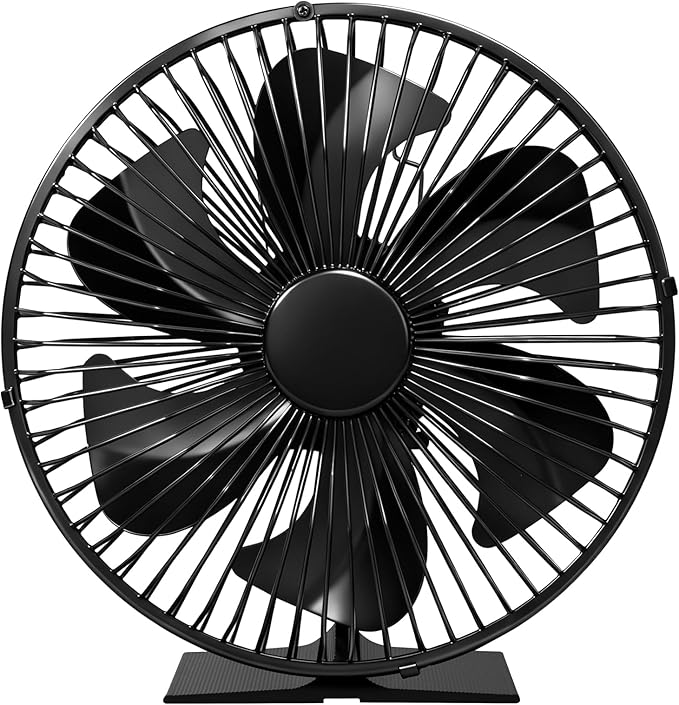Log Burner Fan with Guard - 6-Blade Ultra Quiet Heat Powered Stove Fan - Log Burner Accessories - Auto-Operated for Even Heat Circulation