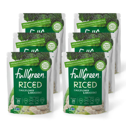 Fullgreen Riced Cauliflower and Broccoli 100 Veg shelfstable no preservatives vegan keto and 87 lowercarbs than rice  case of 6x 200g pouches  made i