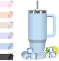 WATERSY Travel Mug Coffee Cup 40oz Tumbler Straw Lid and Handle, Stainless Steel Double Wall Vacuum Insulated Coffee Water Bottle Thermal for Cold Hot Coffee 1182ml Blue