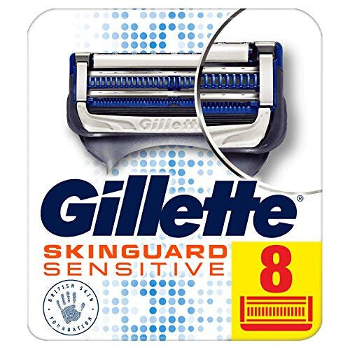 Gillette SkinGuard Sensitive Razor Blades for Men with Precision Trimmer, Pack of 8 Refill Blades