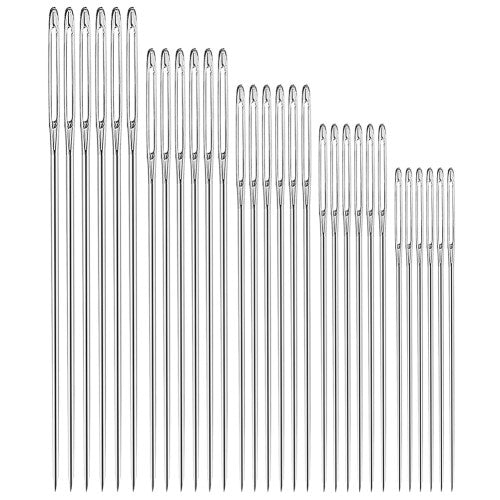 30Pcs Large-Eye Stitching Thick Needles, 5 Sizes Stainless Steel Sewing Needles Kit for Embroidery and Hand