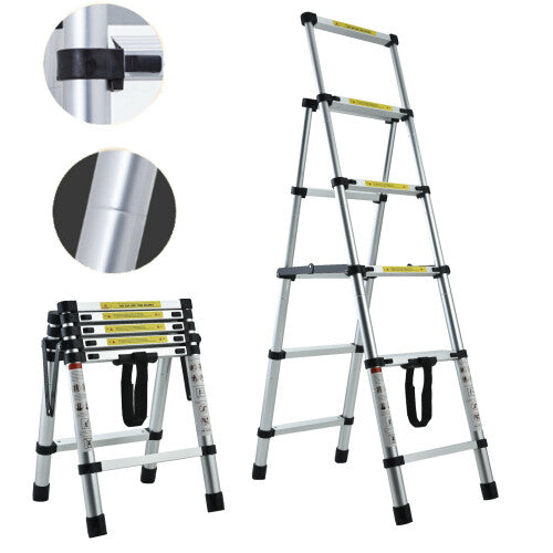 4-5 Step Telescopic Ladder Extension Portable Multi Purpose Folding Stepladder Aluminum Heavy Duty 150kg Capacity Extendable with Safety Lock