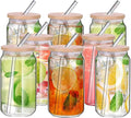 480ml Can Shaped Glass Cups Set, Drinking Glasses with Bamboo Lids and Glass Straw, Beer Glasses, Iced Coffee Glasses, Clear Cute Tumbler Cup, Ideal for Cocktail, Coke, Soda