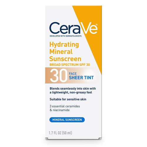 CeraVe Tinted Sunscreen with SPF 30 | Hydrating Mineral Sunscreen With Zinc Oxide & Titanium Dioxide | Sheer Tint for Healthy Glow | 1.7 Fluid Ounce