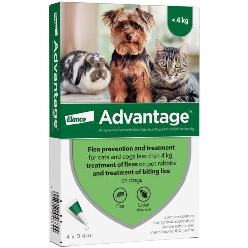 Advantage Spot On Flea Treatment For Small Cats Dogs and Rabbits, 4 Pipettes