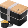 Sinnsally 1400ML Bento Box Lunch Boxes, Stackable Bento Lunch Box for Adults,Leak-Proof Lunch Container with Compartments,Japanese Style Lunchbox with Sauce Pot Cutlery Set,Microwaveable Safe