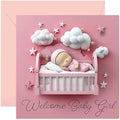 New Baby Girl Greeting Cards for Friends and Family - Welcome Baby Girl Cards - Light Pink Sweet Design - Welcome To The World New Parents Card - Mummy Daddy - Well Done Congrats