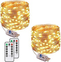 [2 Pack] String Lights 120 LED Lights 40ft 8 Modes USB Plug-in Lights Waterproof for Outdoor/Indoor Copper String Lights with Remote Timer for Bedroom Party Wedding Christmas (Warm White)