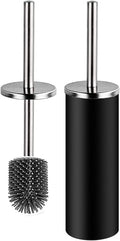 Toilet Brush and Holder,Stainless Steel Lid Handle,Silicone Deep Cleaner Toilet Brushes with Quick Drying Holder Set for Bathroom Toilet(Black)
