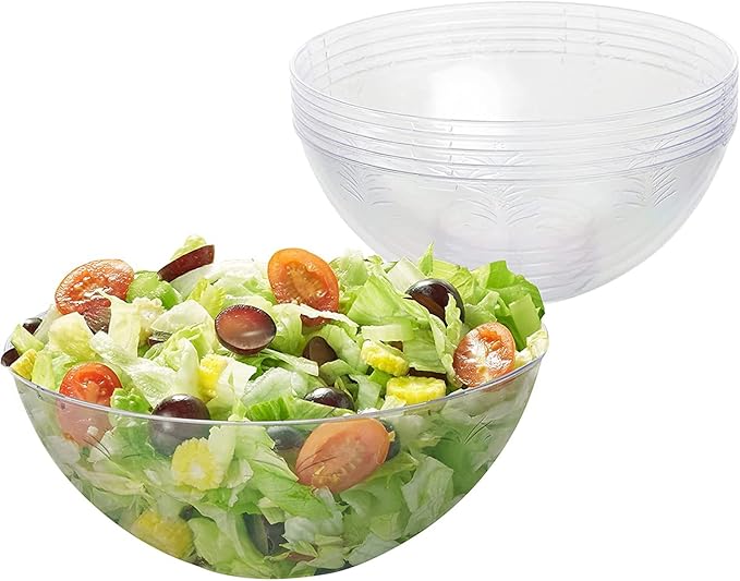MATANA 5 Clear Hard Plastic Serving Bowls, 1500ml - Sturdy & Reusable - Ideal for Salad, Snacks & Crisps - Parties, Picnic, Birthdays, BBQ & More