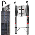 (4.4M) Telescopic Extension Ladder Stainless Steel with Hook for Reach Loft Roof Extendable Heavy Duty Up to 330lbs EN131 Safety Approved