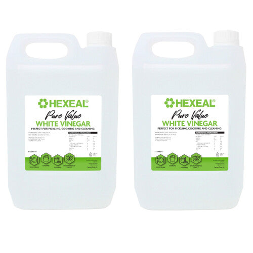 Hexeal Pure Value White Vinegar 10L - 2 x 5L of Food Grade White Vinegar for Cooking, Cleaning, Pickling & Baking  Cleans Surfaces, Deodorises & Remo