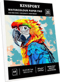 KINSPORY Watercolour Paper Pad A4 x 30 Sheets - 300GSM Glue Bound, Cold-Pressed Texture Art Watercolour Paper, Sketchbook for Painting, Drawing, Sketching and Mixed Media - 21 x 29.7 cm