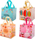 Easter Tote Bags with Handles, Non-Woven Reusable Gift Bag Bunny Easter Egg Hunt Party Treat Bag Waterproof Goodie Bag for Holiday Favors (4 Pack)