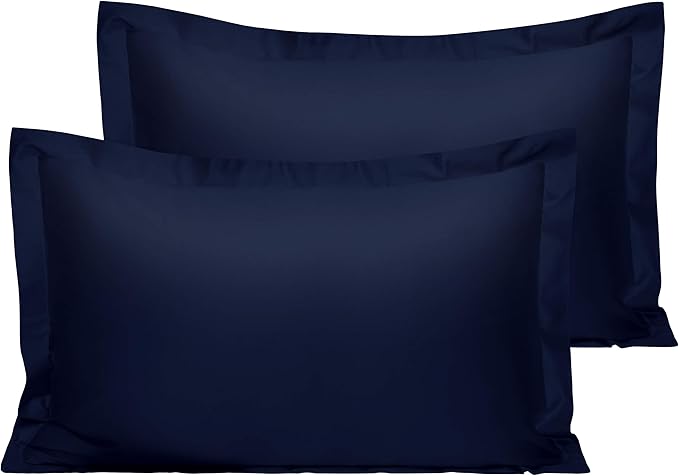 NTBAY 2 Pack 500 Thread Count 100% Egyptian Cotton Oxford Pillowcases, Super Soft and Breathable Euro Standard Pillow Cases | Hotel Quality Pillow Shams, 50x75 cm, Navy