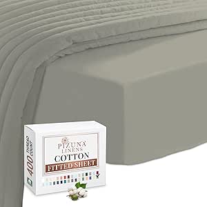 Pizuna 100% Cotton Fitted Sheets Silver, 400 Thread Count Long Staple Cotton King Size Fitted Sheet 160x200 cm, Sateen Weave 40 cm Deep Fitted King Size Sheet 1 PC