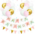 Happy Birthday Banner - Happy Birthday Decorations for Girls, Women with 20 Thick 12 Inch Pastel Party Balloons - Macaron Bunting Banner with Adhesive Wall Hooks, Ribbon