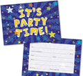 Party Invitations Pack of 36. Blue Starburst Themed Invitation with Matching envelopes. 120 x 172mm. Party Invites, Birthday Party Invitations. Suitable for All Ages.