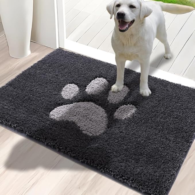 Dirt Trapper Door Mat Indoor 50 x 80 cm, Non-Slip Washable Rug, Low-Profile Inside Doormats for Entryway, Super Absorbent Dog Mats for Muddy Paws, Dark Grey