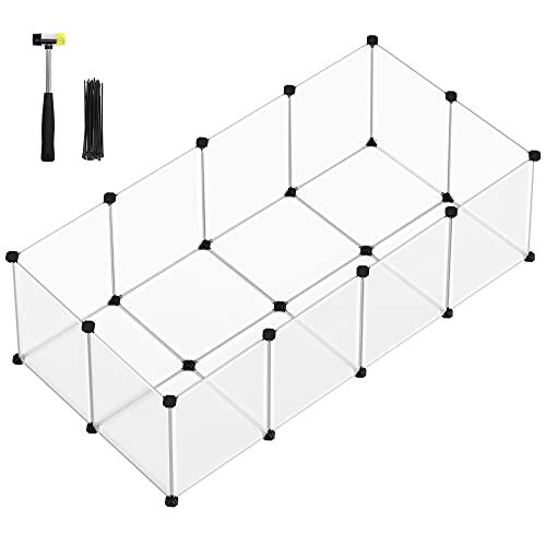 Pet Playpen with Floor, Small Animal Enclosure, DIY Plastic Cage, Indoor Run for Hamsters, Rabbits, Hedgehogs, Guinea Pigs, 143 x 73 x 46 cm, White