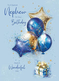 Cherry Orchard | Special Nephew Birthday Card | Blue & Gold Balloons and Stars | Gold Foil Text | Comes with Envelope