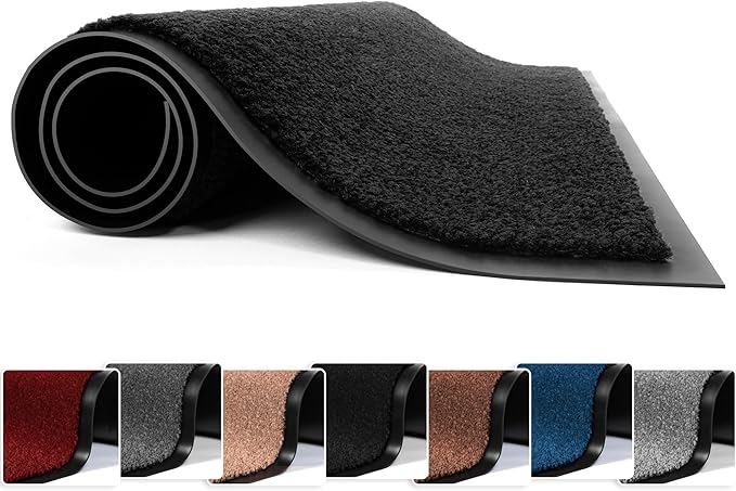 Washable Door Mats - Heavy Duty, Non-Slippery & Stylish Floor Mat - Door mat indoor Large Rubber Indoor & Outdoor Doormats for Perfect Dust Grabbing (Black-Solid, 40 x 60 CM)