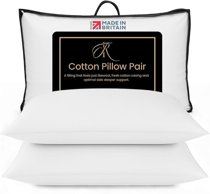The Royce Cotton Pillows Pair – UK MADE, Pillow Hotel Quality Luxury - Firm & Bouncy Pillows For Side Sleepers - Neck, Shoulder & Back Pain Relief, Machine Washable, Hypoallergenic (48x74cm)