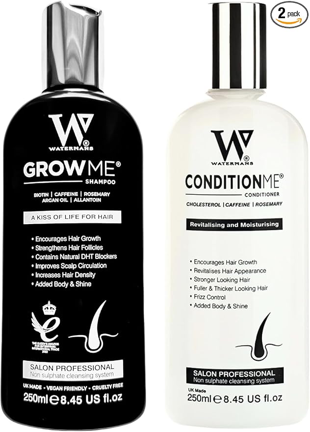 Hair Growth Shampoo & Conditioner by Watermans UK Biotin, Argan Oil, Allantoin, Rosemary, Niacinamide, Lupin. Male & Female Hair Loss Products